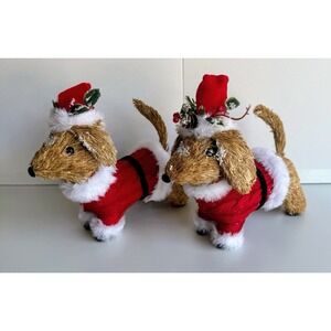 Ashland Santa Dog Straw Christmas Decor Set of 2 Natural Decorative Animals New